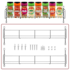 Vinsani 1/2/3/4/5/6 Tier Spice Racks Organiser - 2 Tier Flexible Herb Spices Condiments Jar Cupboard Wall Mounted Hanging Storage with Adhesive Stickers & Screws For Pantry Kitchen (Silver)