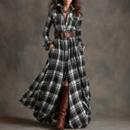 French Retro Grid Dress - Elegant Slim Fit Irregular Hem Dress for Women | Plus Size Available