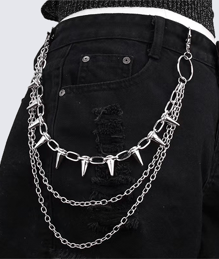 Silver Spiked Chain Belt Streetwear Accessory