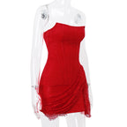 Strapless Lace Dress Party Women Fashion And Sexy Slim Skirt With Back Lace-up Design