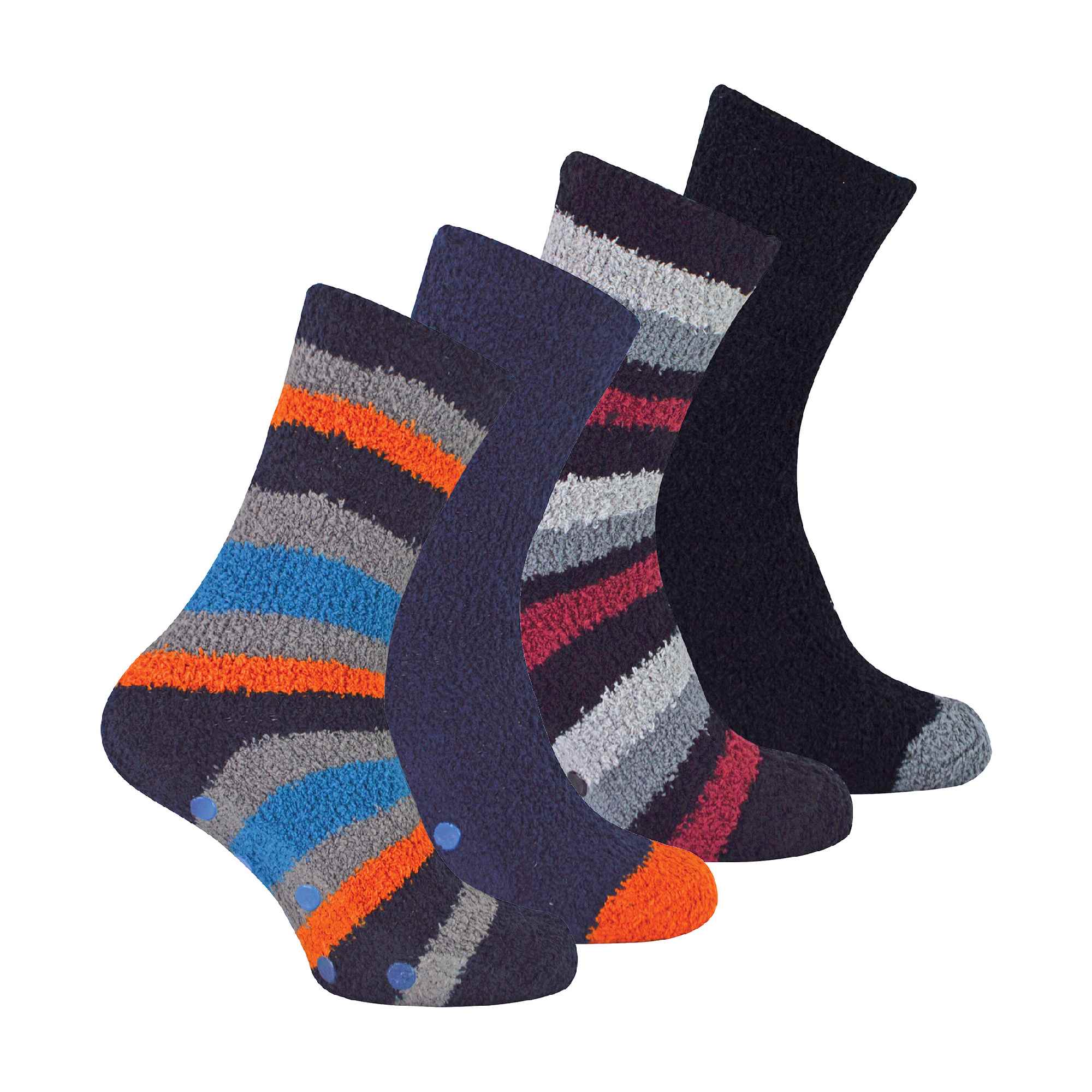 4 Pack Mens Cosy Soft Fluffy Slipper Bed Socks with Grips