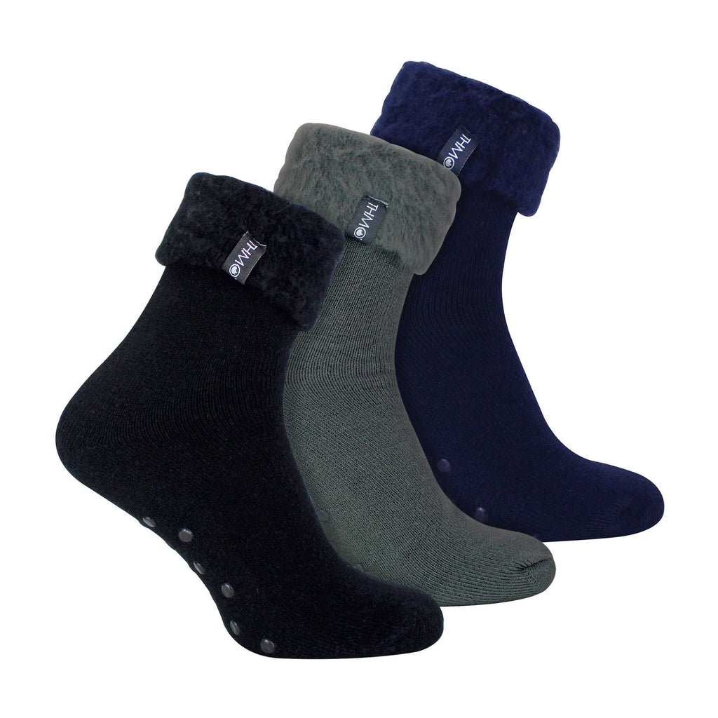 3 Pack Mens Soft Fleece Lined Slipper Bed Socks