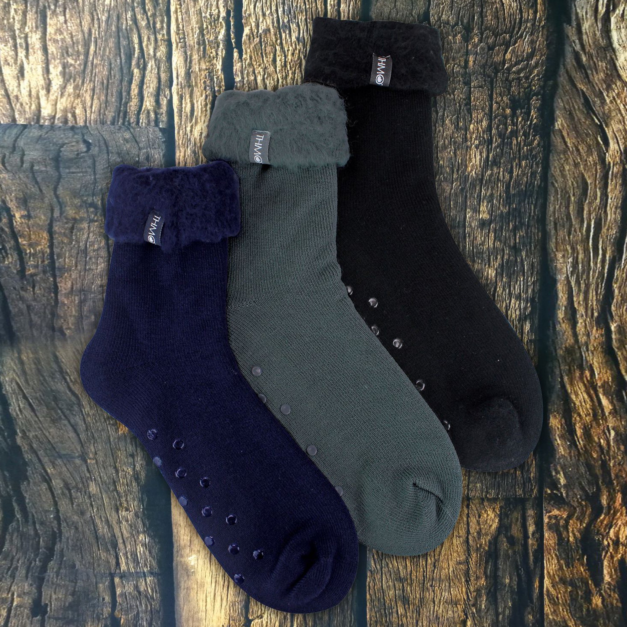 3 Pack Mens Soft Fleece Lined Slipper Bed Socks