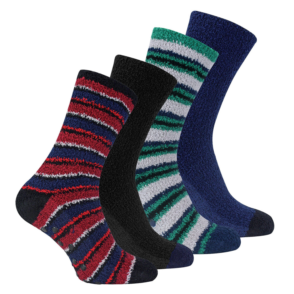 4 Pack Mens Cosy Soft Fluffy Slipper Bed Socks with Grips