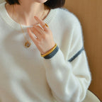 Women's Crew-neck Contrast-color Knit Loose Sweater