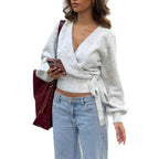 Women's Solid-color Cross V-neck Asymmetrical Strap Top