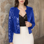 Crew-neck Long-sleeve Solid-color Cardigan Casual Sequin Jacket