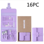 Make Up 16 Pcs Nail Clippers Nail Cutter Nail Scissors With PU Bag Stainless Steel Eagle Hook Portable Tools