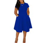 Arrival Casual A-Line Midi Dress With Round Neck And Pockets Slim Fit