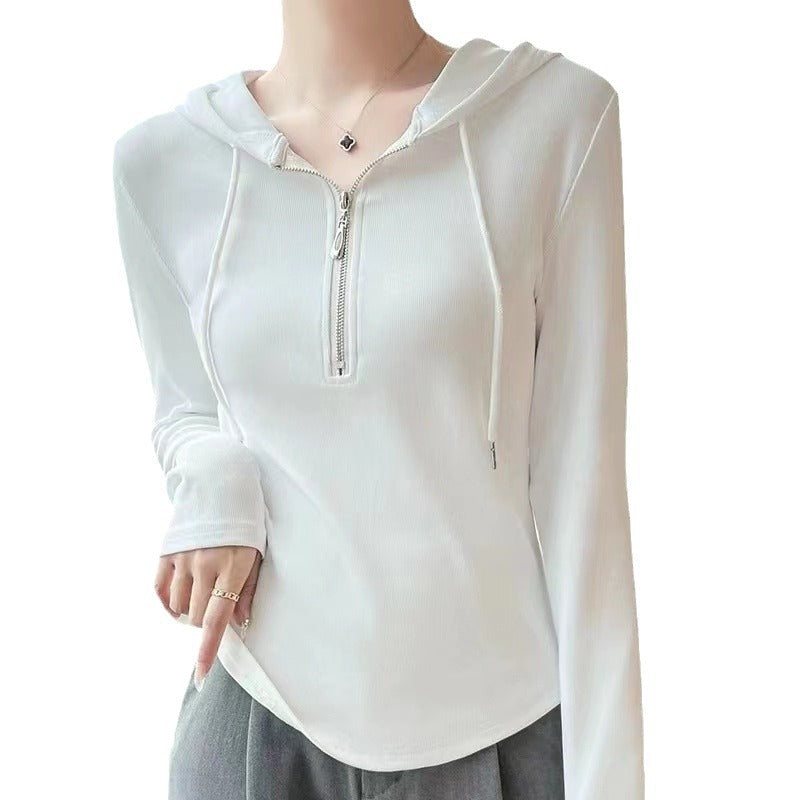 Korean-style Designer Niche Thin Fashionable Long-sleeve T-shirt With Zipper