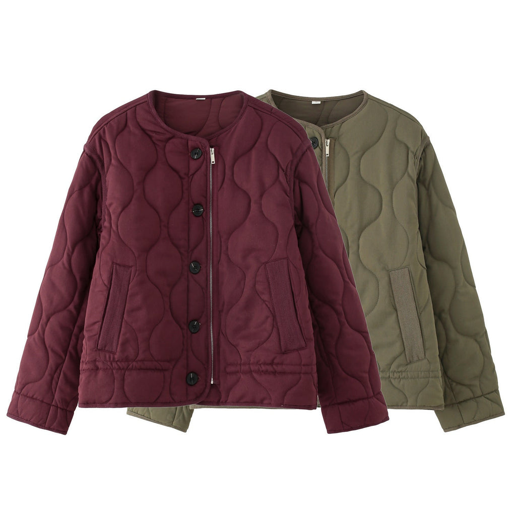 Fashion Single-breasted Quilted Diamond Lattice Cotton-padded Coat