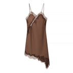 Silk Texture Sexy Lace Asymmetric Sling Dress