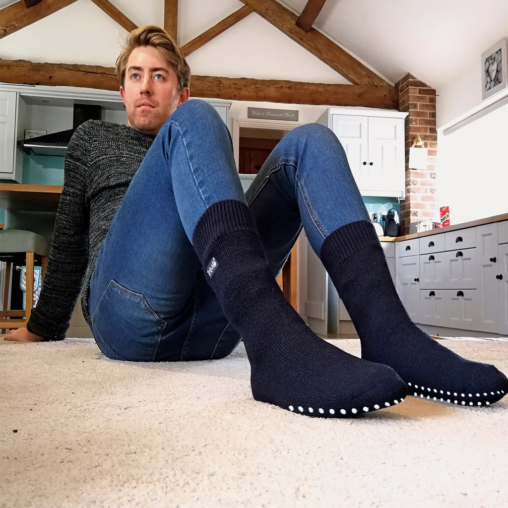 Mens Thermal Indoor Slipper Socks with Grips (Multipack Options)