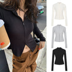 Stand-up Collar Slim-fit Waist-cinching Cardigan Top
