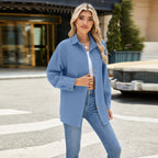 Fashion Lapel Single-breasted Shirt Loose Solid Color Long Sleeve Top Womens Clothing