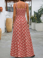 Women's Summer Vacation Floral Print Sleeveless Maxi Dress with Ruffled Detail - Casual Polyester Sundress, Machine Washable, Summer Dresses