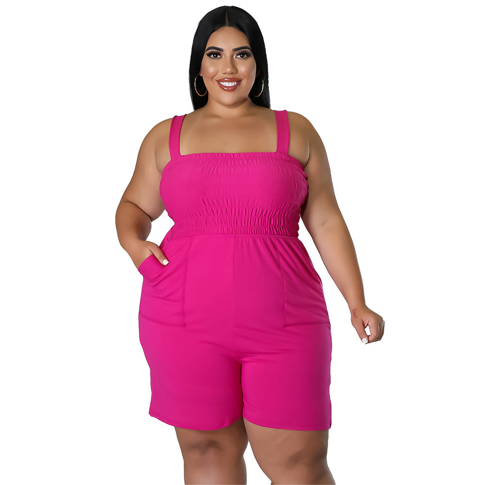 Fashionable Solid-Color Slim-Fit Ruched Backless Jumpsuit