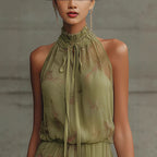 V-neck Waist Trimming Ruffles Elegant Dress