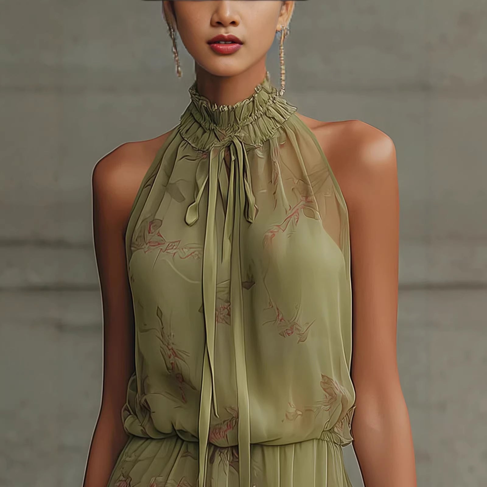 V-neck Waist Trimming Ruffles Elegant Dress