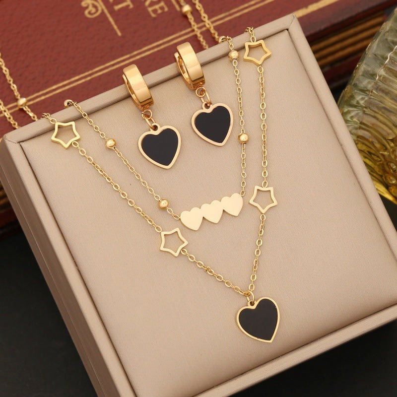 Black Love Heart Jewellery Suit