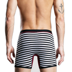 Men's Fly Front with Pouch Striped Cotton Boxer Briefs