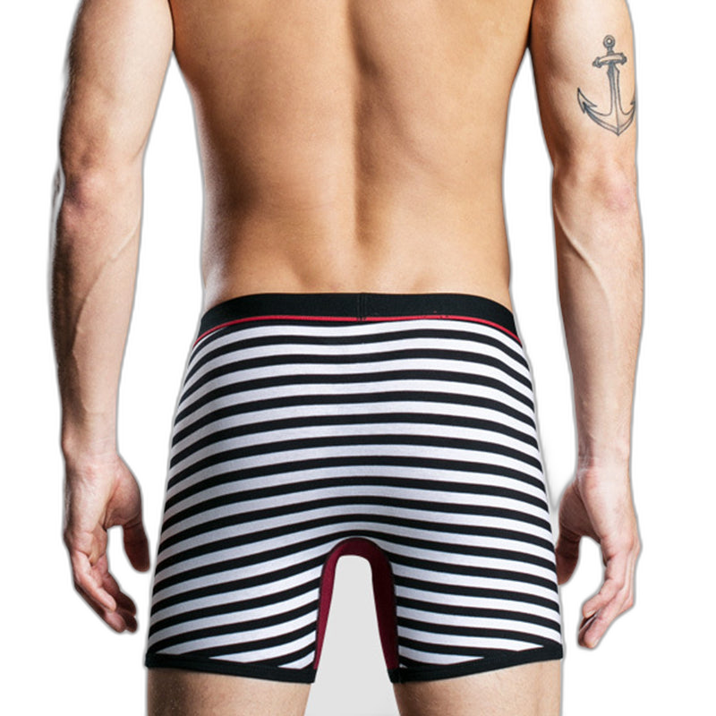 Men's Fly Front with Pouch Striped Cotton Boxer Briefs