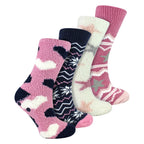 Ladies 4 Pack Fluffy Cosy Slipper Socks