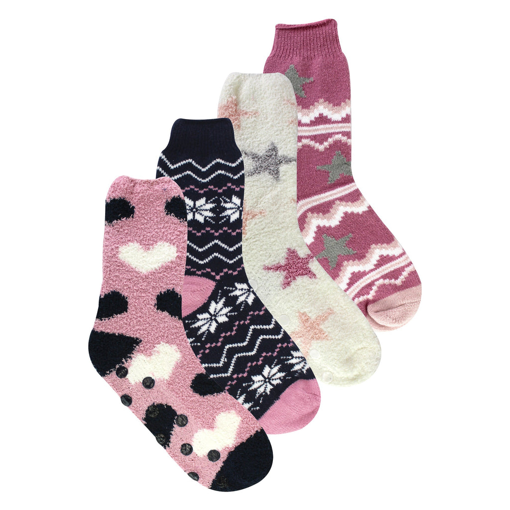 Ladies 4 Pack Fluffy Cosy Slipper Socks