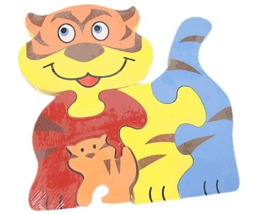 Traditional Wooden Painted Shape Fit Wild Jungle Animal Puzzle - Mother & Baby - Set Of 4