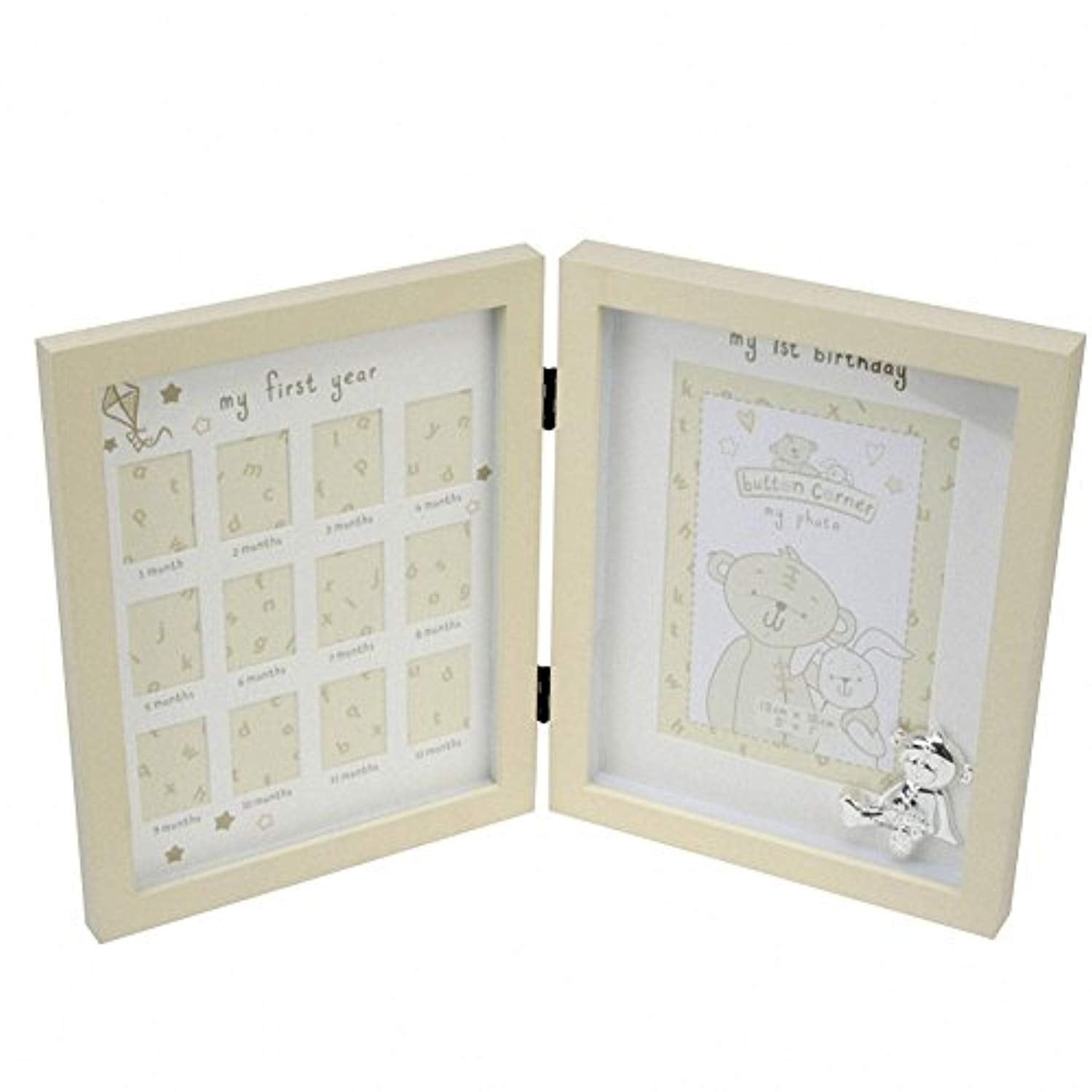New Baby's 1st Year Photo Frame Silver Teddy