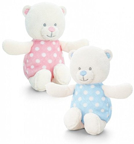 PINK & WHITE SPOTTY Baby's bear rattle