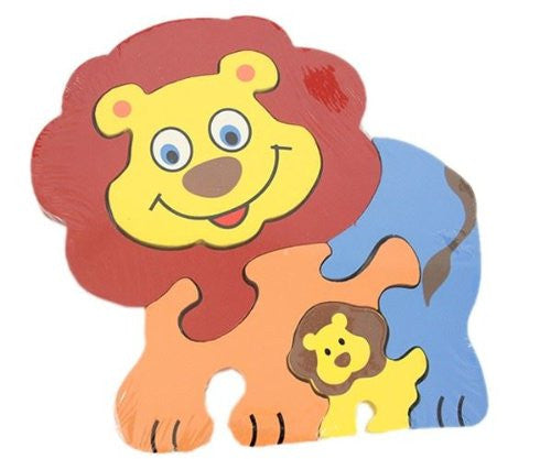 Traditional Wooden Painted Shape Fit Wild Jungle Animal Puzzle - Mother & Baby - Set Of 4