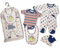 Brand New Baby Boys 5piece Gift Set Sleepsuit, Vest, Bib, Hat & Mitts Hungry Dinosaur 3 sizes (Newborn)