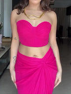 Rose Red Tube Top Twisted Skirt Set