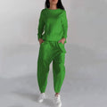 Solid Color Fashion Sweatshirt Long Sleeve Back Slit Top With Pockets Loose Trousers Women's Clothing