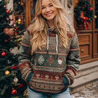 Christmas Tree, Snowman, And Snowflake Printed Women's Hoodie