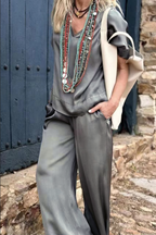 V-neck Top Pocket Pants Fashion Set