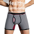 Men's Fly Front with Pouch Striped Cotton Boxer Briefs