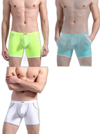 3 Pack Men's Long Leg Boxer Briefs Made of Ultra-Thin Ice Silk with Anti-Wear Elastic