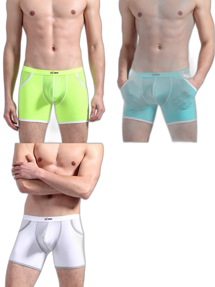 3 Pack Men's Long Leg Boxer Briefs Made of Ultra-Thin Ice Silk with Anti-Wear Elastic