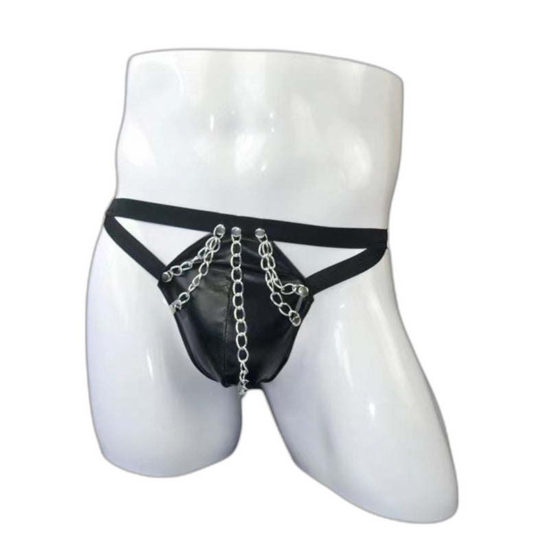 Chain Detail Leather Thong