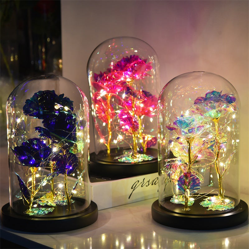 24k Gold Foil Rose Glass Cover Luminous Valentine's Day Christmas Gift