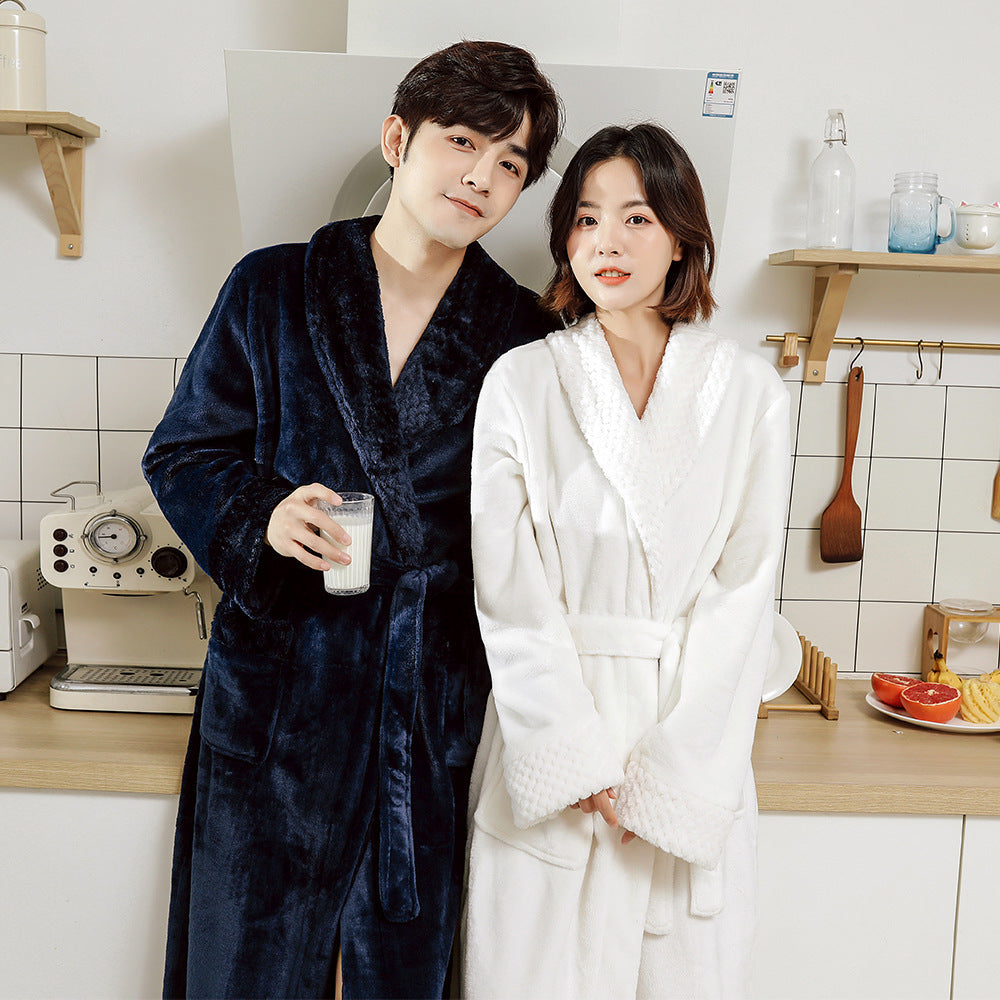 Couples' Flannel Bathrobes Extra-thick And Super-warm Loungewear