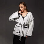 Lace-up Knitted Cardigan Loose Mid-length Sweater Coat
