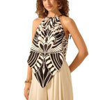 Women's Fashionable And Sexy Lace-up Halterneck Printed Sleeveless Top