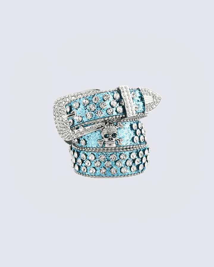 Rhinestone Skull Belt with Studded Edge – Statement Accessory