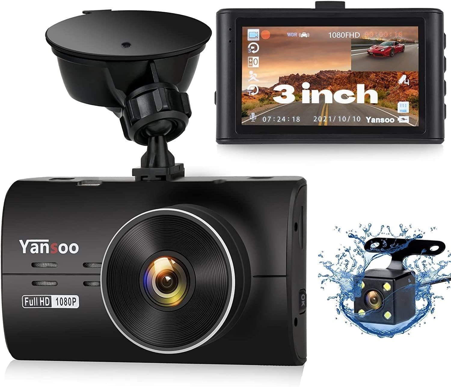 1080P Dual Dash Cam  Front & Rear Car Camera with Night Vision & G-Sensor