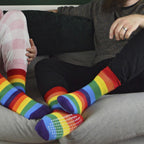 1 Pack Rainbow Striped Thermal Non Slip Slipper Socks for Winter