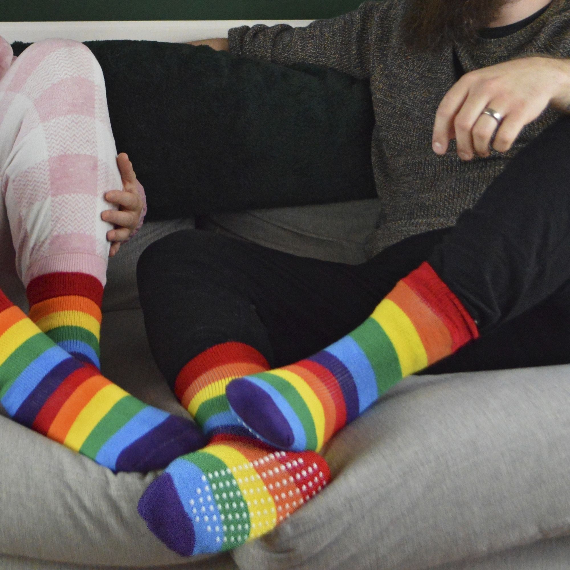 1 Pack Rainbow Striped Thermal Non Slip Slipper Socks for Winter