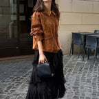 Coat Suede Women's Street Chic Regular Sleeve